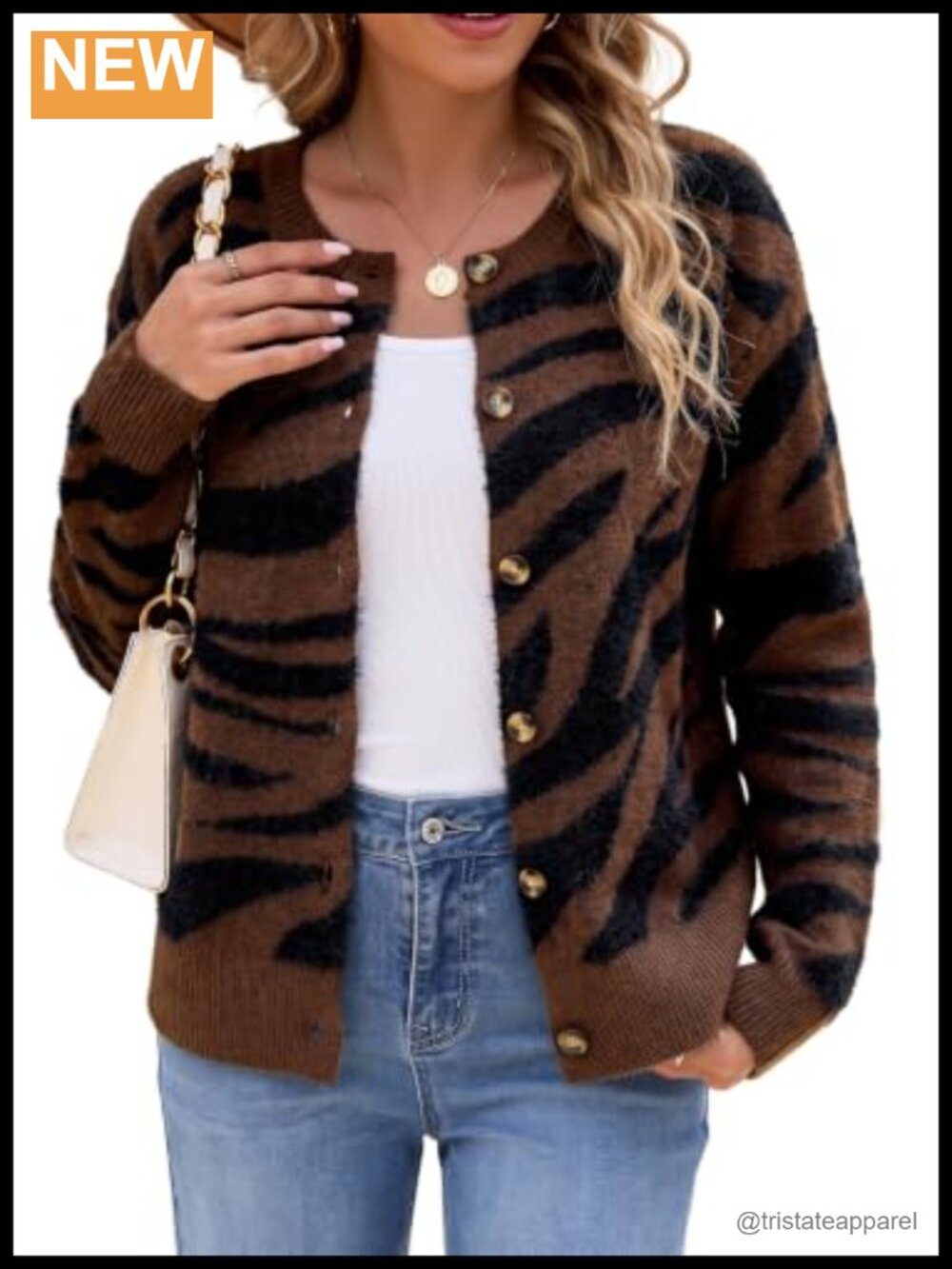 Women's Long Sleeve Animal Print Cardigan Sweater with Buttons